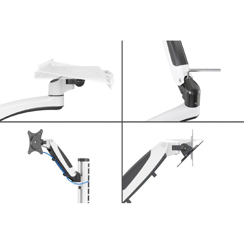 DIGITUS monitorarm met muis- en toetsenbordplateau, wandmontage, wit, 32 inch