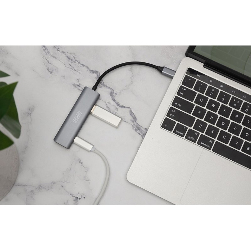 DIGITUS USB-C hub 4 poorten, 2x USB-A + 2x USB-C, donkergrijs