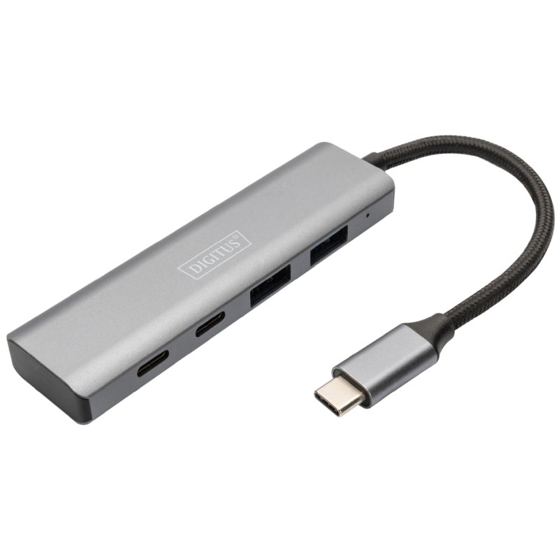 DIGITUS Hub USB-C 4 ports, 2x USB-A + 2x USB-C, gris foncé