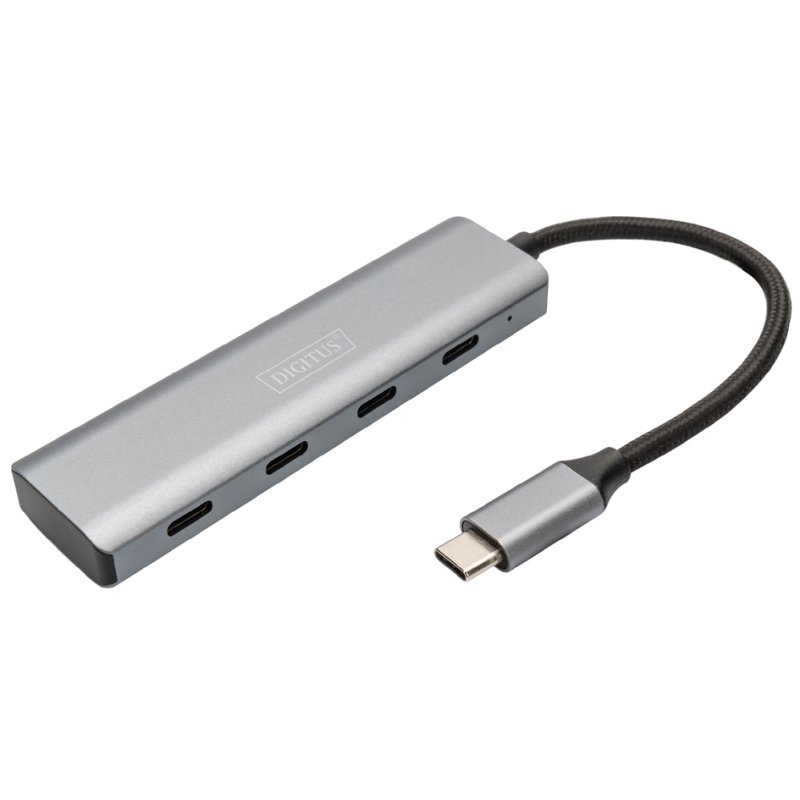 DIGITUS USB-C hub 4 poorts, donkergrijs, aluminium behuizing
