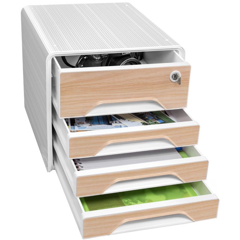 cep boîte à tiroirs Smoove SECURE Silva, 4 tiroirs, blanc/hêtre