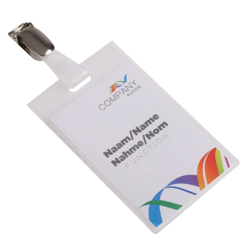EUROPEL plaque nominative fermée avec clip, 60 × 90 mm, PVC transparent, 24 pièces