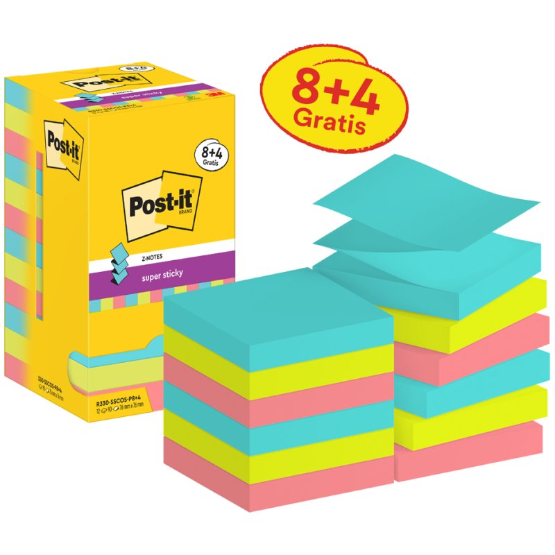 Post-it Super Sticky Z-Notes, 76 × 76 mm, Cosmic Collection, 12 blocs
