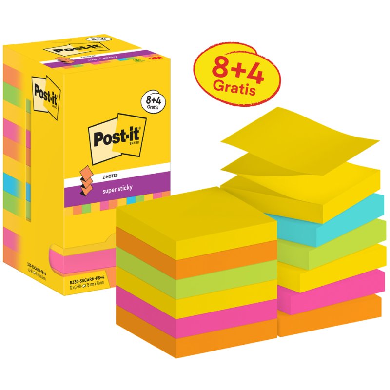 Post-it Super Sticky Z-Notes, 76 × 76 mm, Cosmic Collection, 12 blocs