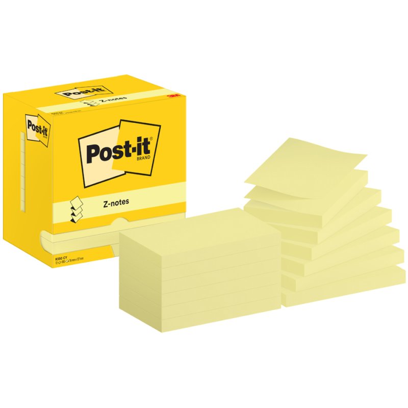 Post-it Z-Notes bloc-notes adhésifs, 127×76 mm, jaune, 12 blocs