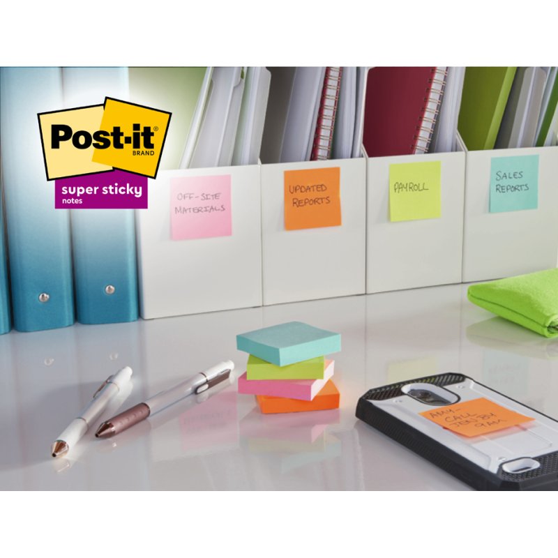 Post-it Super Sticky bloc-notes adhésifs Collection Ludique, 47,6×47,6 mm, 12 blocs