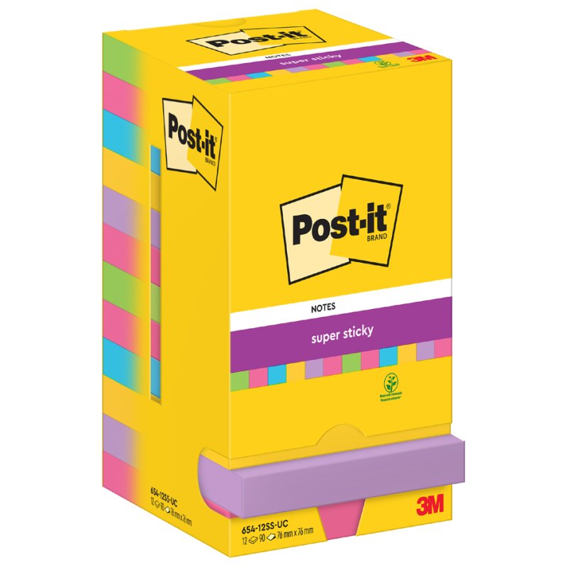 Post-it Blocs de notes super sticky, 76×76 mm, néon, 12 pièces