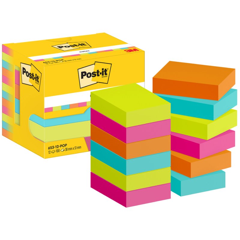 Post-it blocs-notes, 38×51 mm, couleurs Poptimistic, 12 blocs