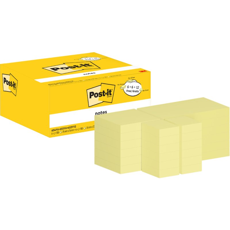 Post-it self-adhesive memo sheets, yellow, 3 sizes assorted, 24 pads