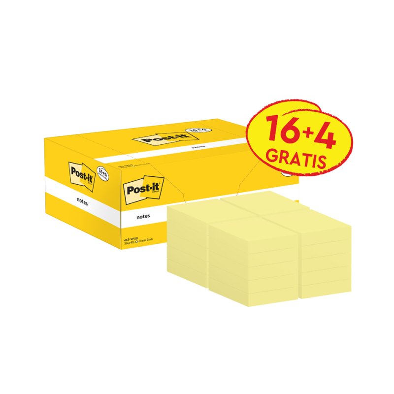 Post-it notes, 127×76 mm, jaune, 24 blocs