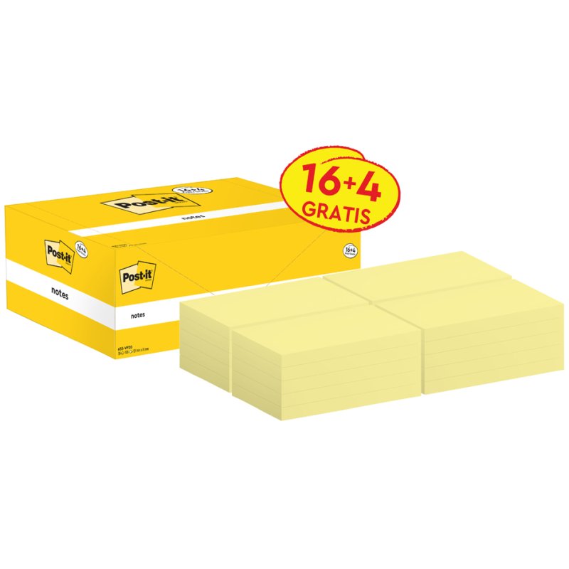 Post-it notes, 127×76 mm, jaune, 24 blocs
