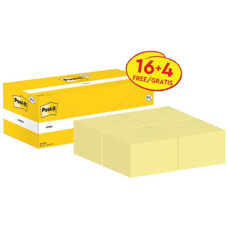 Post-it notes, 127×76 mm, jaune, 24 blocs