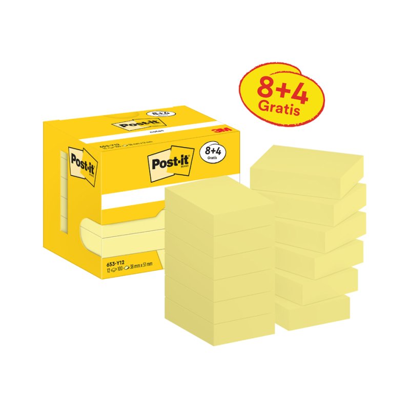 Post-it notes, 127×76 mm, jaune, 24 blocs