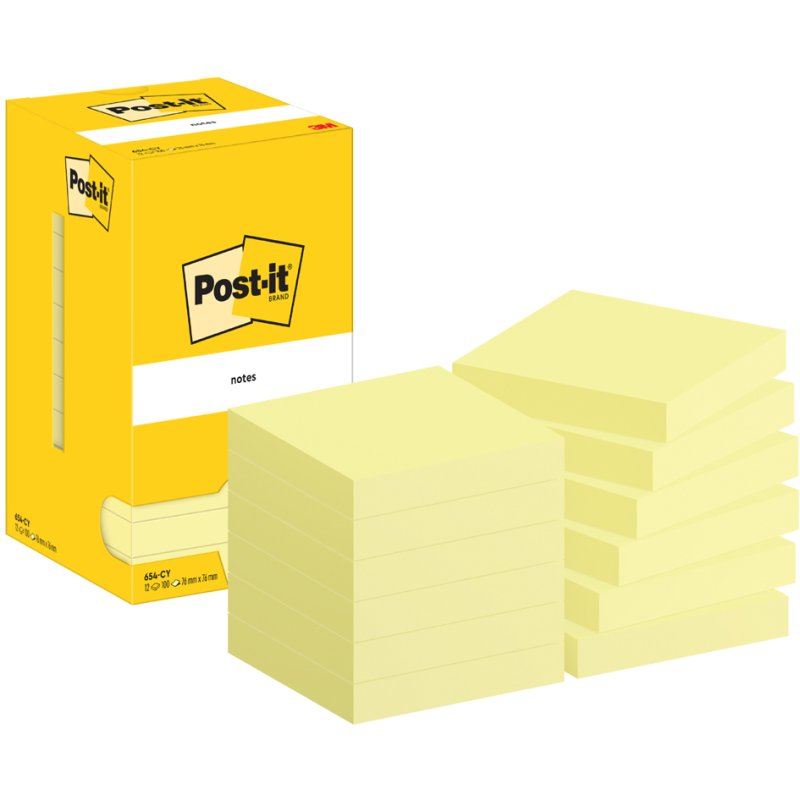 Post-it zelfklevende notitieblokjes, 51 × 38 mm, geel, 12 blokken
