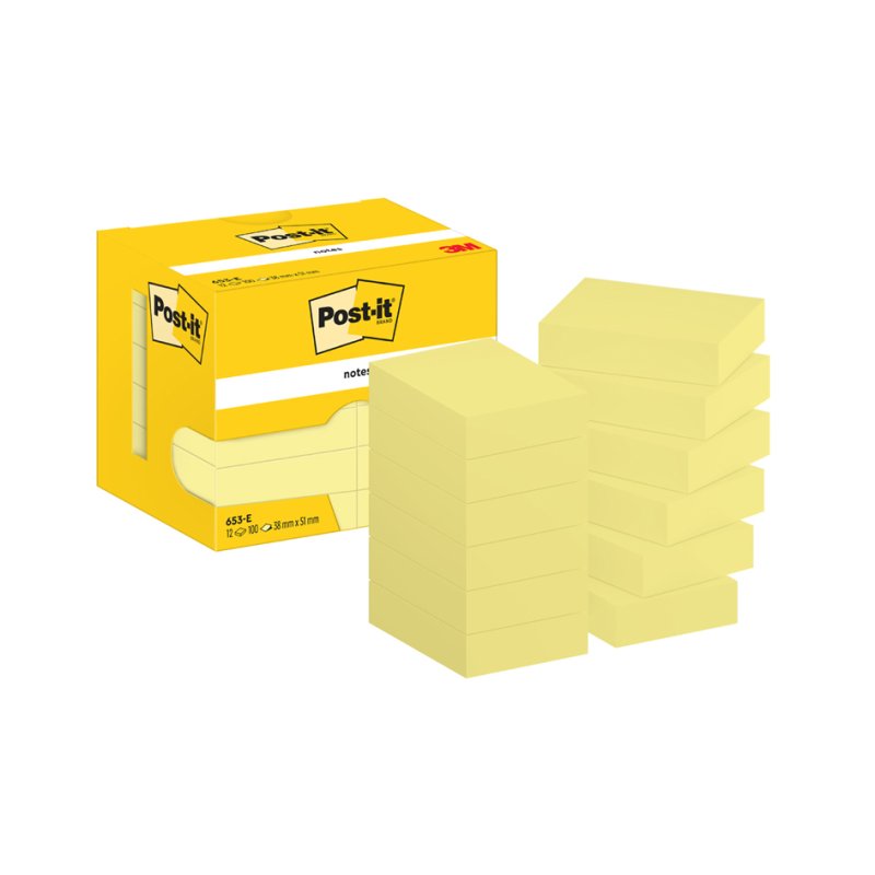 Post-it zelfklevende notitieblokjes, 51 × 38 mm, geel, 12 blokken