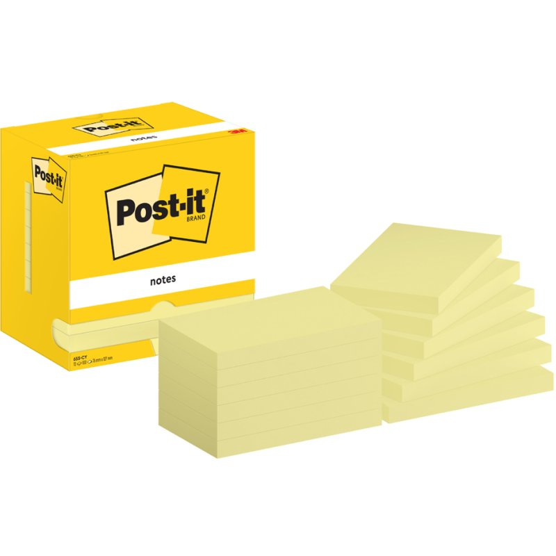 Post-it zelfklevende notitieblokjes, 51 × 38 mm, geel, 12 blokken