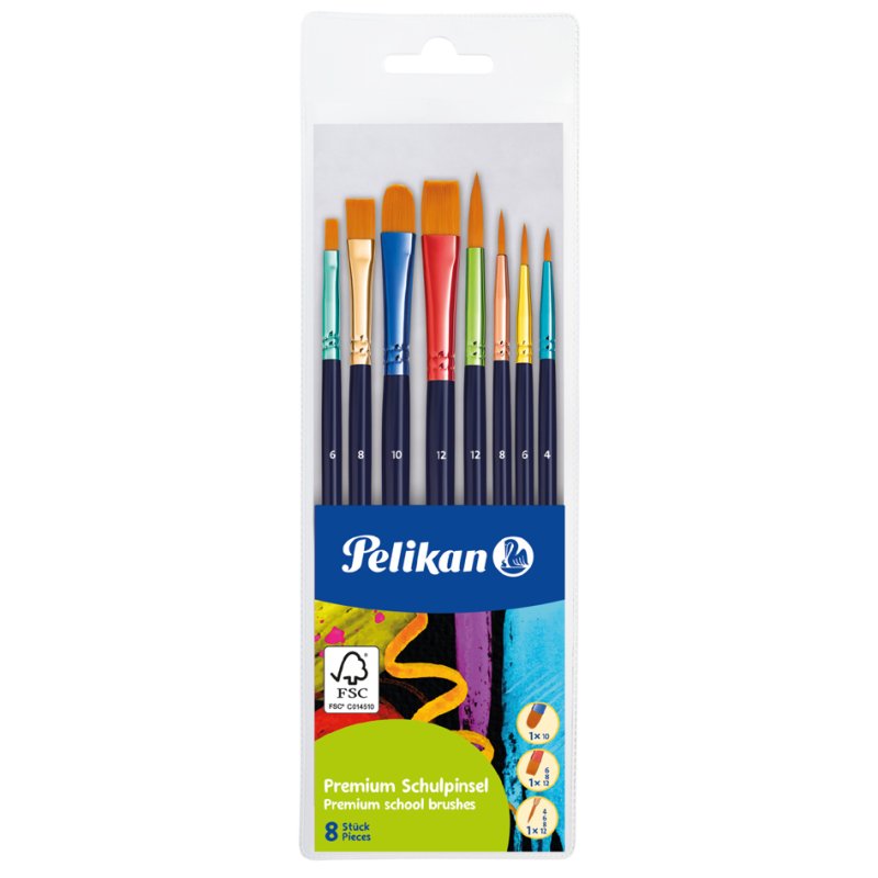 Pelikan Premium ensemble de pinceaux, poils synthétiques, 8 pièces, assorties