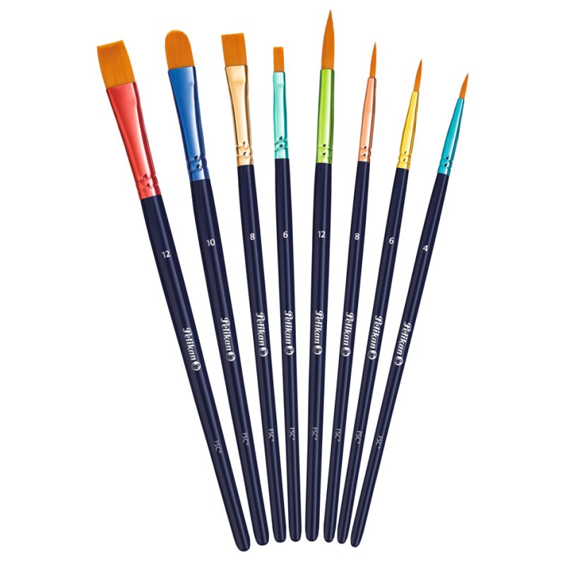 Pelikan Premium ensemble de pinceaux, poils synthétiques, 8 pièces, assorties