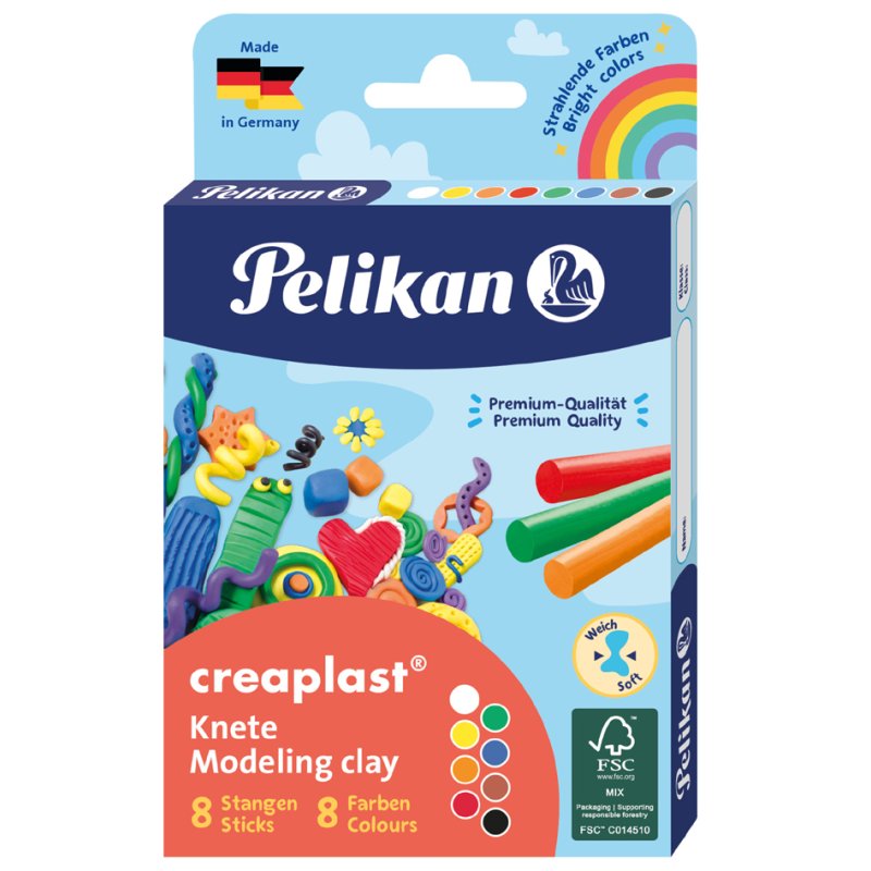 Pelikan children's modelling clay, permanently plastic, assorted colours, 8 sticks of 20 g each