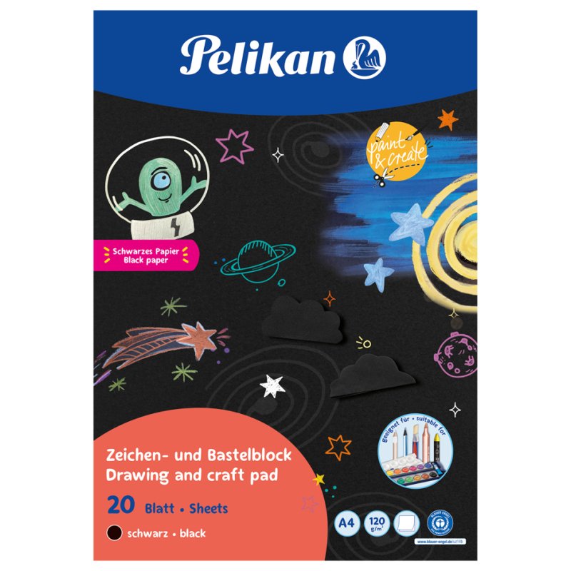 Pelikan bloc de dessin A4, papier noir, 120 g/m², 20 feuilles