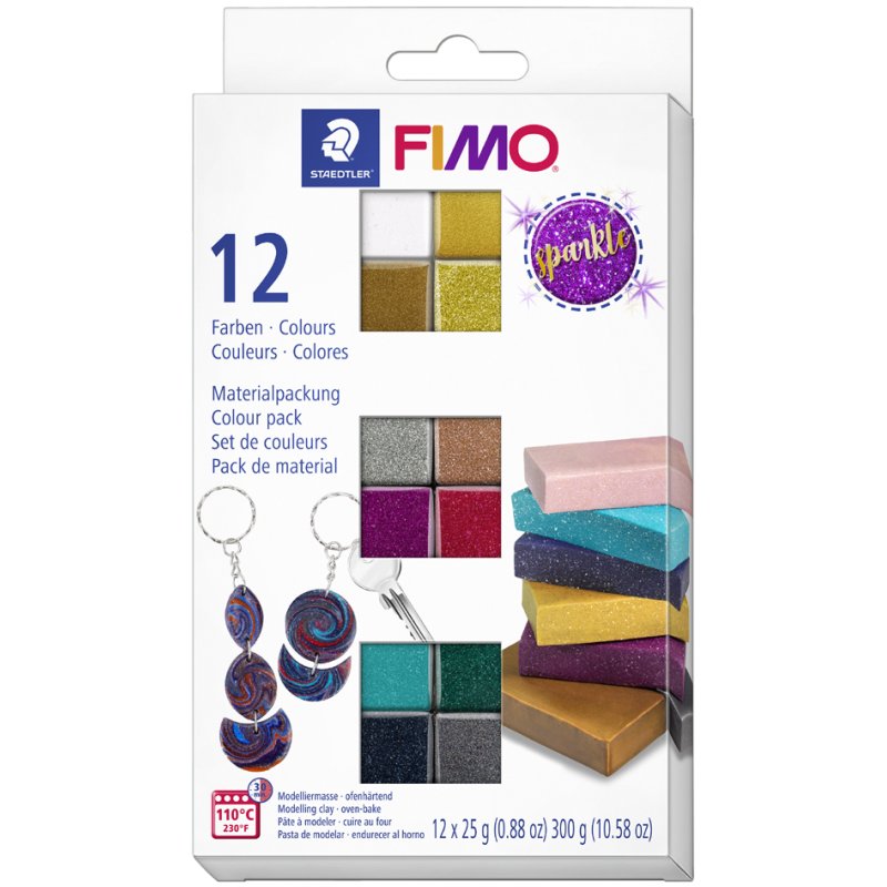 FIMO modelling clay set Glitter, 12-piece, glitter effect, 25 g per colour