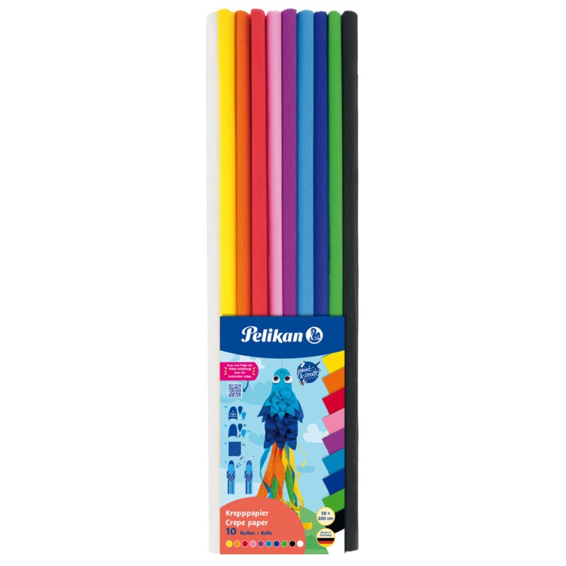 Pelikan papier crépon, assortiment de couleurs, 500 × 2,0 m, 10 rouleaux