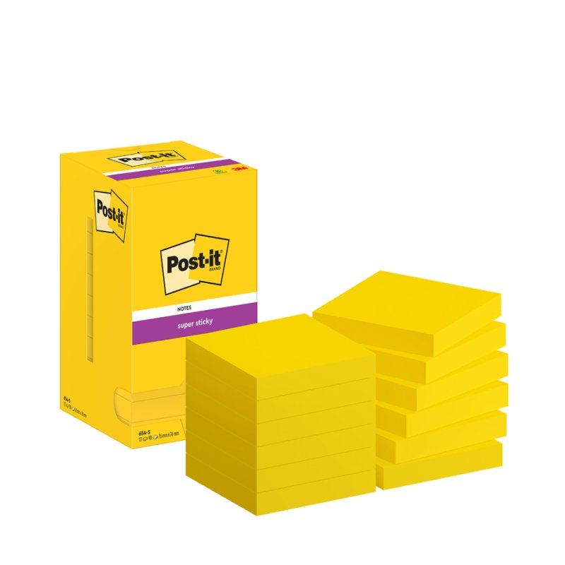 Post-it Super Sticky notes, 76×76 mm, jaune, 12 blocs