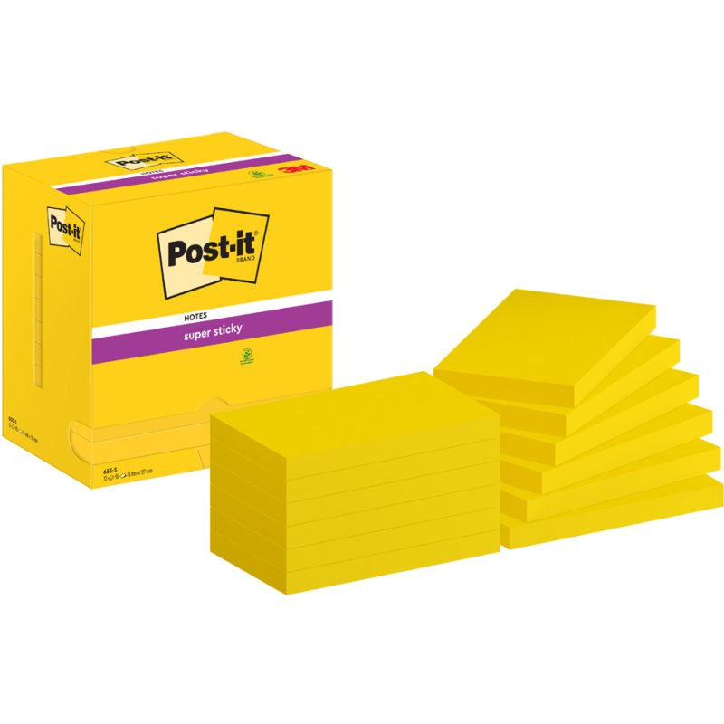 Post-it Super Sticky notes, 76×76 mm, jaune, 12 blocs