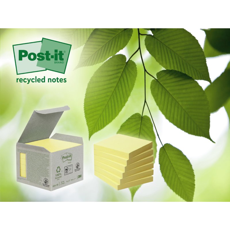 Post-it Super Sticky notes recyclés, 76×76 mm, jaune, 18 pièces