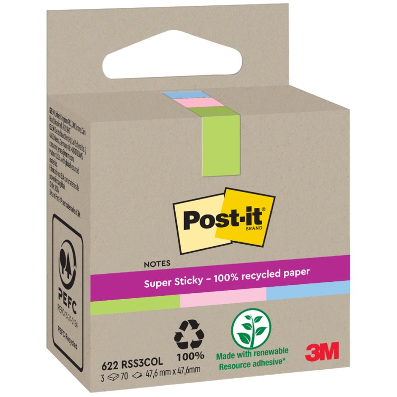 Post-it Super Sticky blocs de notes adhésifs, 76×76 mm, couleur, 4 blocs