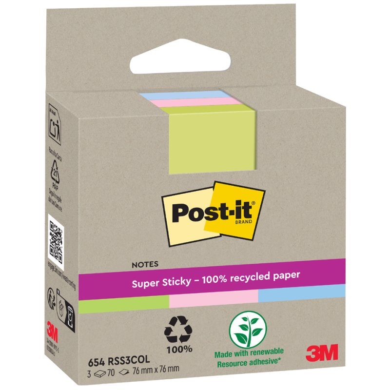 Post-it Super Sticky blocs de notes adhésifs, 76×76 mm, couleur, 4 blocs