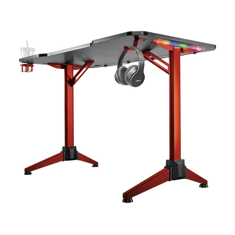 LogiLink gaming bureau met RGB-verlichting, 120×60×75 cm, zwart met rood
