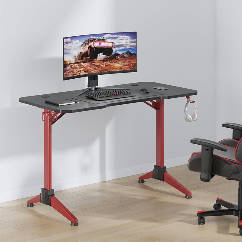 LogiLink gaming bureau met RGB-verlichting, 120×60×75 cm, zwart met rood