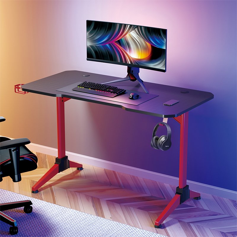 LogiLink gaming bureau met RGB-verlichting, 120×60×75 cm, zwart met rood