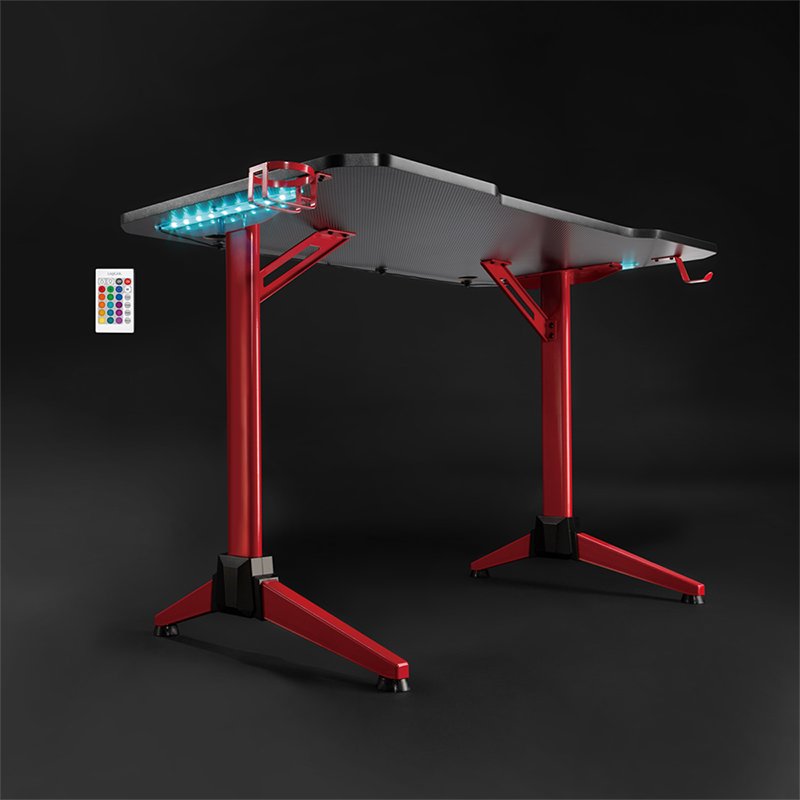 LogiLink gaming bureau met RGB-verlichting, 120×60×75 cm, zwart met rood