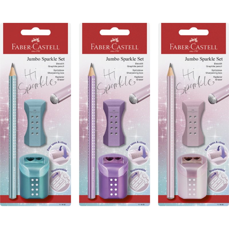 Faber-Castell Jumbo GRIP SPARKLE writing set, assorted