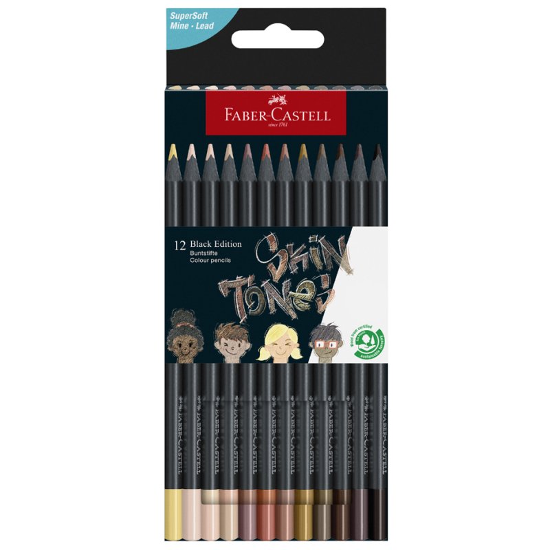 Faber-Castell crayons de couleur Black Edition, triangulaires, skin tones, 12 pièces