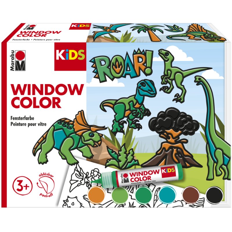 Marabu KiDS raamverf set Dinosaurus, 6 x 25 ml, afneembaar