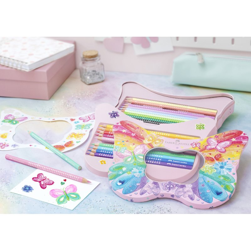 Faber-Castell triangular colouring pencils GRIP SPARKLE, gift set, glitter effect, 20 pieces