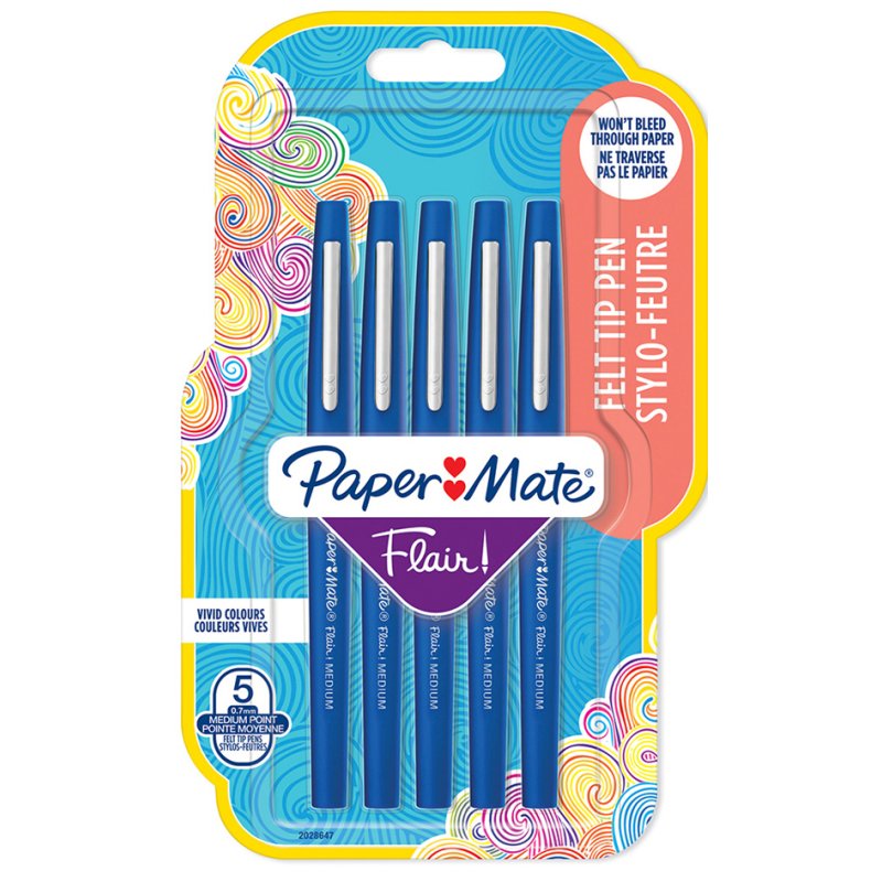 Paper Mate feutres Flair, bleu, 1,0 mm, 5 pièces