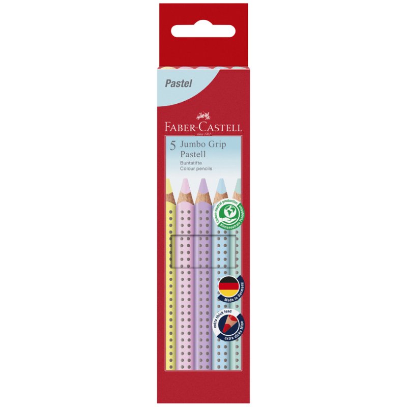 Faber-Castell Jumbo GRIP colouring pencils, triangular, pastel shades, 5 pieces