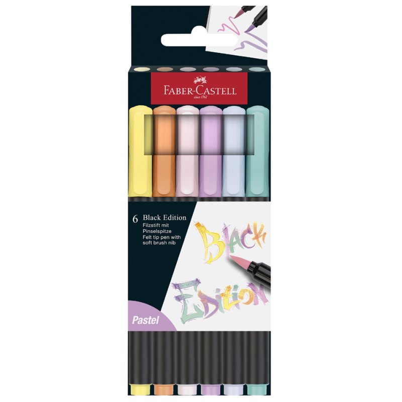 Faber-Castell felt-tip pens Black Edition, pastel, washable, 6 pieces