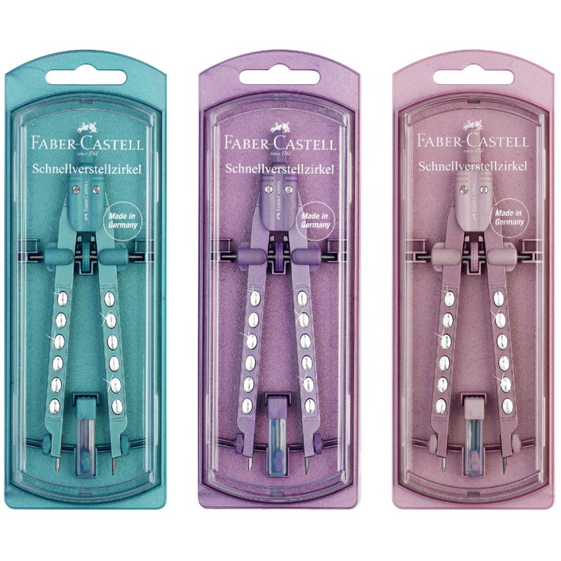 FABER-CASTELL compas ajustement rapide FACTORY SPARKLE, 3 pièces, 340 mm diamètre, 170 mm