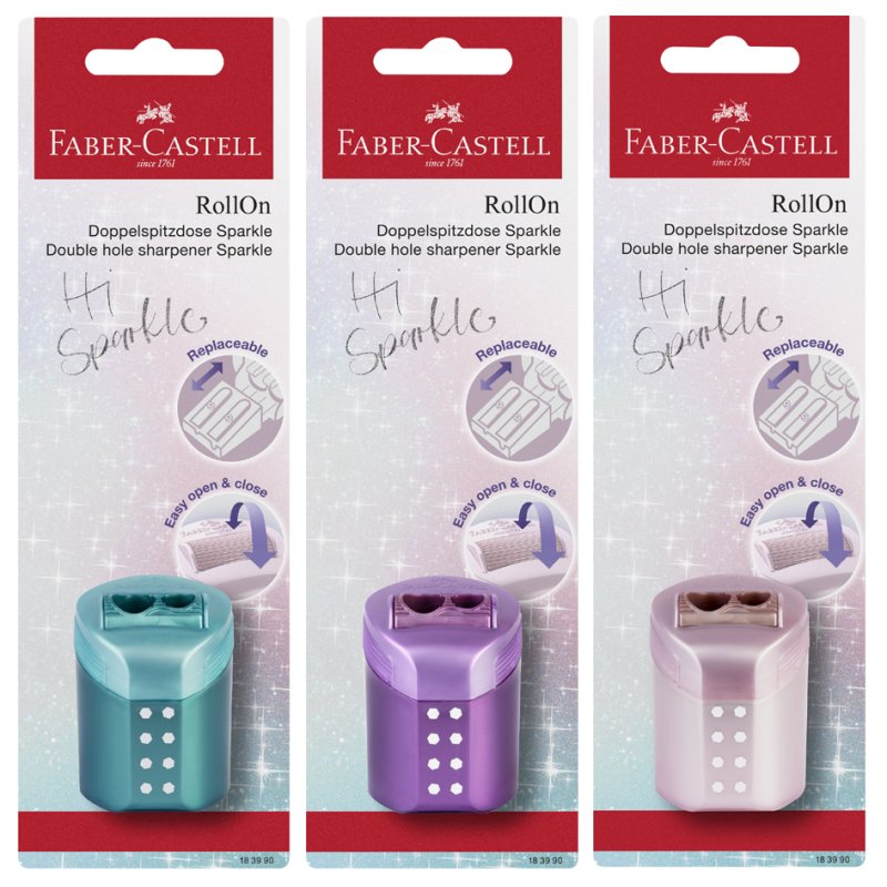 Faber-Castell taille-crayon double RollOn SPARKLE, effet pailleté, couleurs métallisées