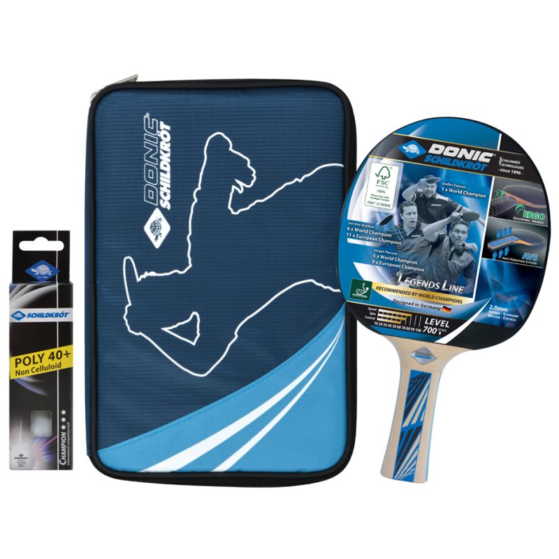 DONIC SCHILDKRÖT table tennis gift set Legends 700, 1 bat, 3 balls, cover, 2.0 mm foam