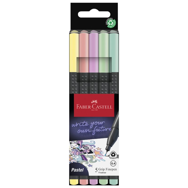 Faber-Castell fineliners GRIP FINEPEN, pastel colours, 0.4 mm, 5 pieces
