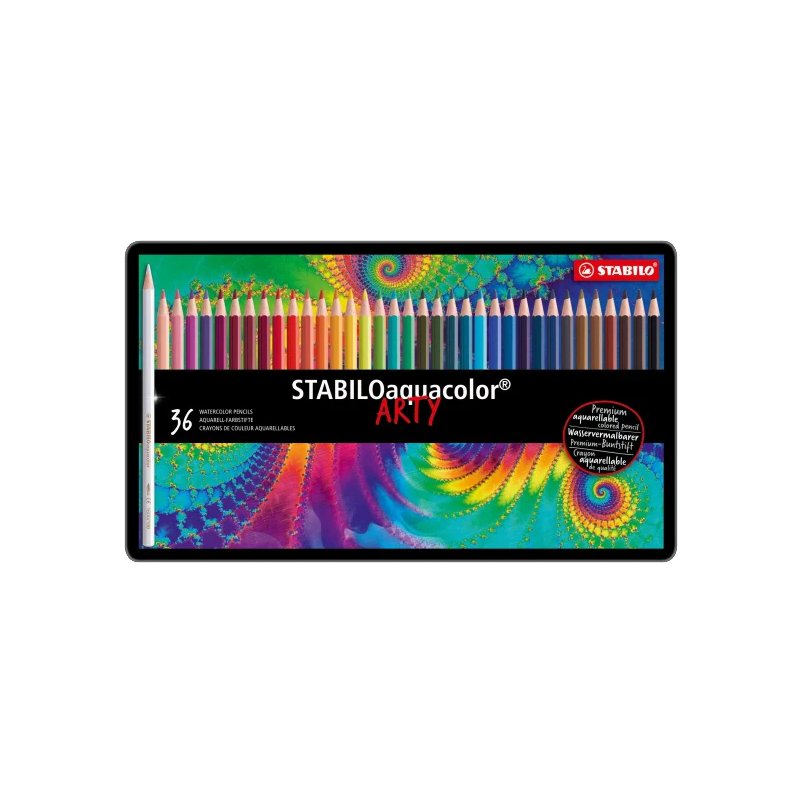 STABILO crayons de couleur aquarellables aquacolor ARTY, 36 pièces, étui métallique, 2,8 mm