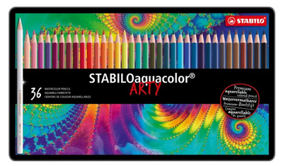 STABILO aquarelkleurpotloden aquacolor ARTY, 12 stuks, metalen etui