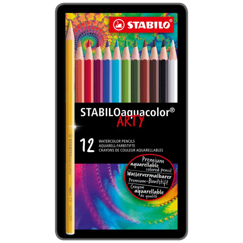 STABILO crayons de couleur aquarellables aquacolor ARTY, 36 pièces, étui métallique, 2,8 mm
