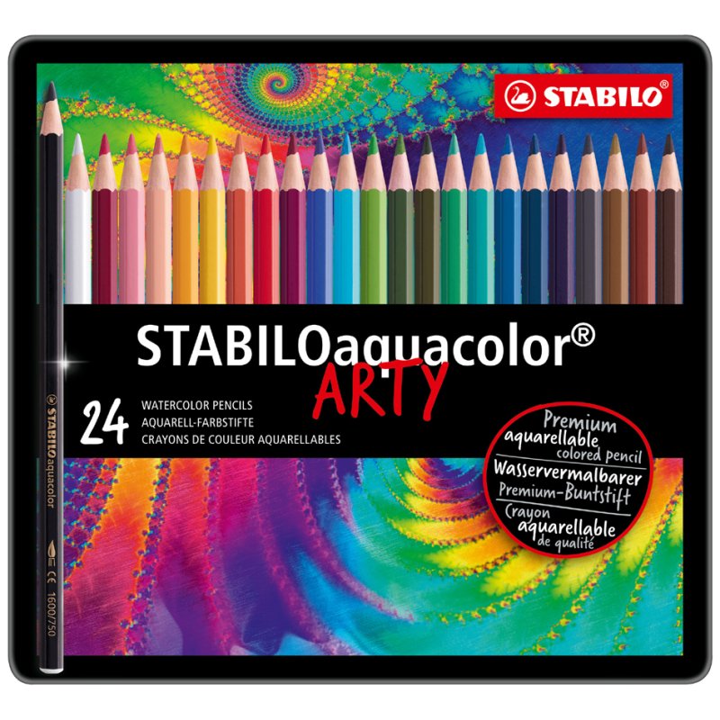 STABILO crayons de couleur aquarellables aquacolor ARTY, 36 pièces, étui métallique, 2,8 mm